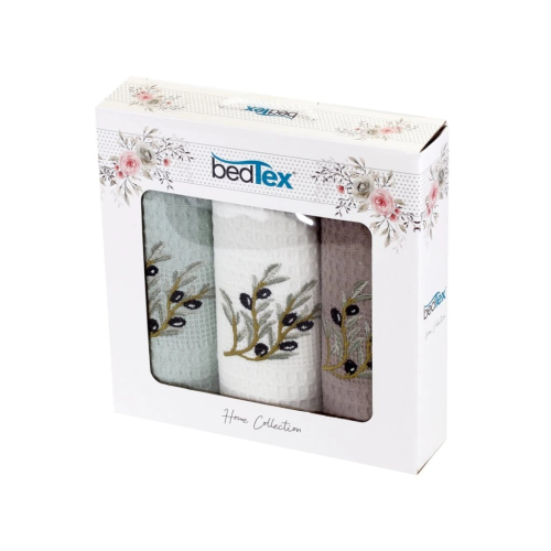 Dárková sada vaflových utěrek 3ks Olivová ratolest