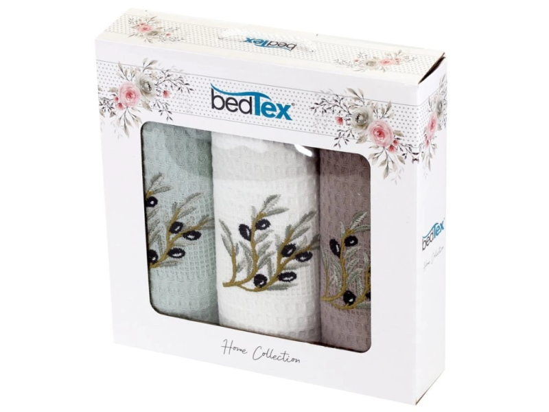 Dárková sada vaflových utěrek 3ks Olivová ratolest