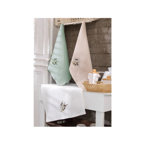 Dárková sada vaflových utěrek 3ks Olivová ratolest