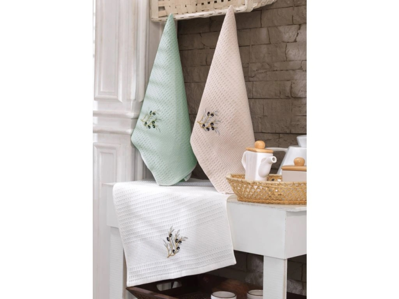 Dárková sada vaflových utěrek 3ks Olivová ratolest